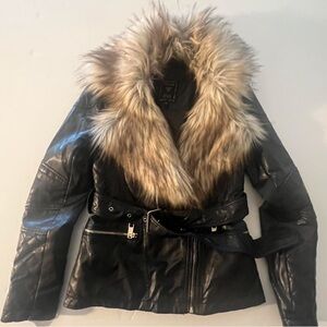 Guess fur collar faux leather jacket